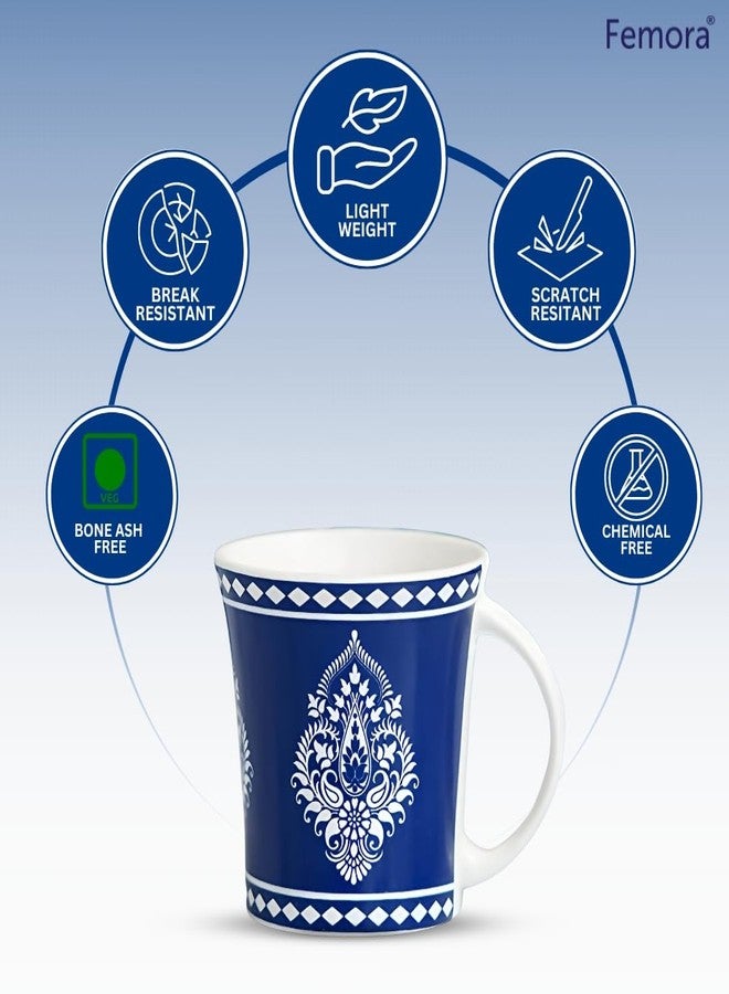 Femora Block Print Ceramic Coffee & Tea Cup Set of 6, 160 ML, Blue - Image 3